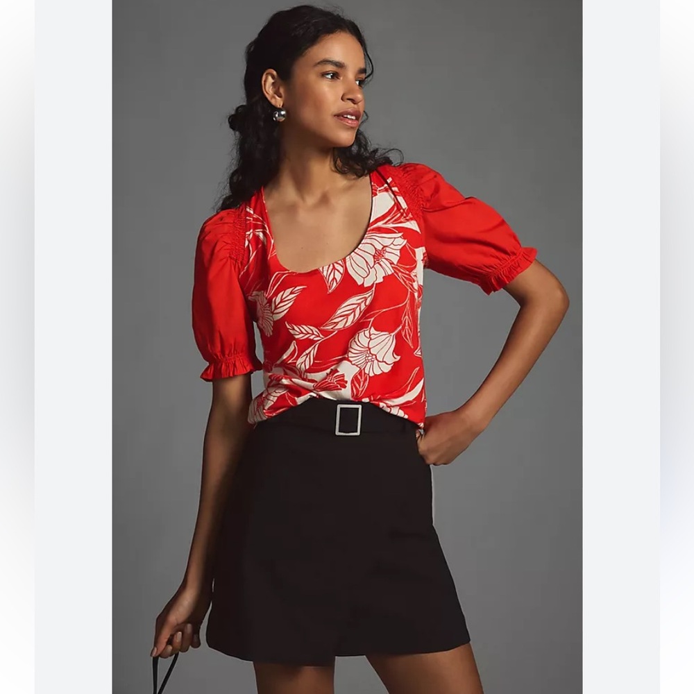 Maeve Woven Puff-Sleeve Boho Floral Hippie Top Size: XS Length: 21”